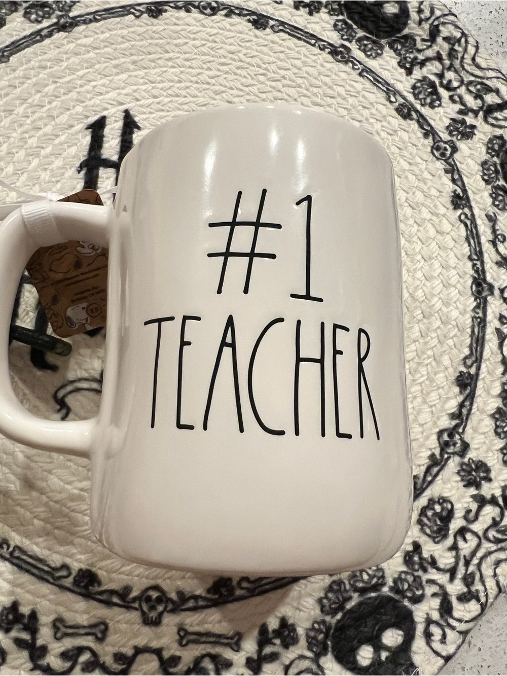 Rae Dunn #1 teacher White Ceramic Snoopy Mug with Red Apples - Picture 5 of 5